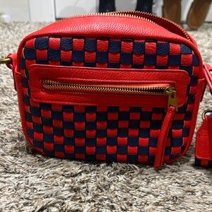 Universal Thread Red and Navy Woven Crossbody Camera Bag